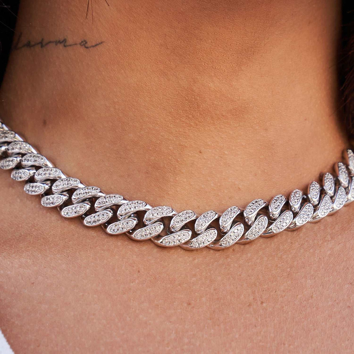 GLD Diamond Cuban Link Choker in White Gold - 12mm