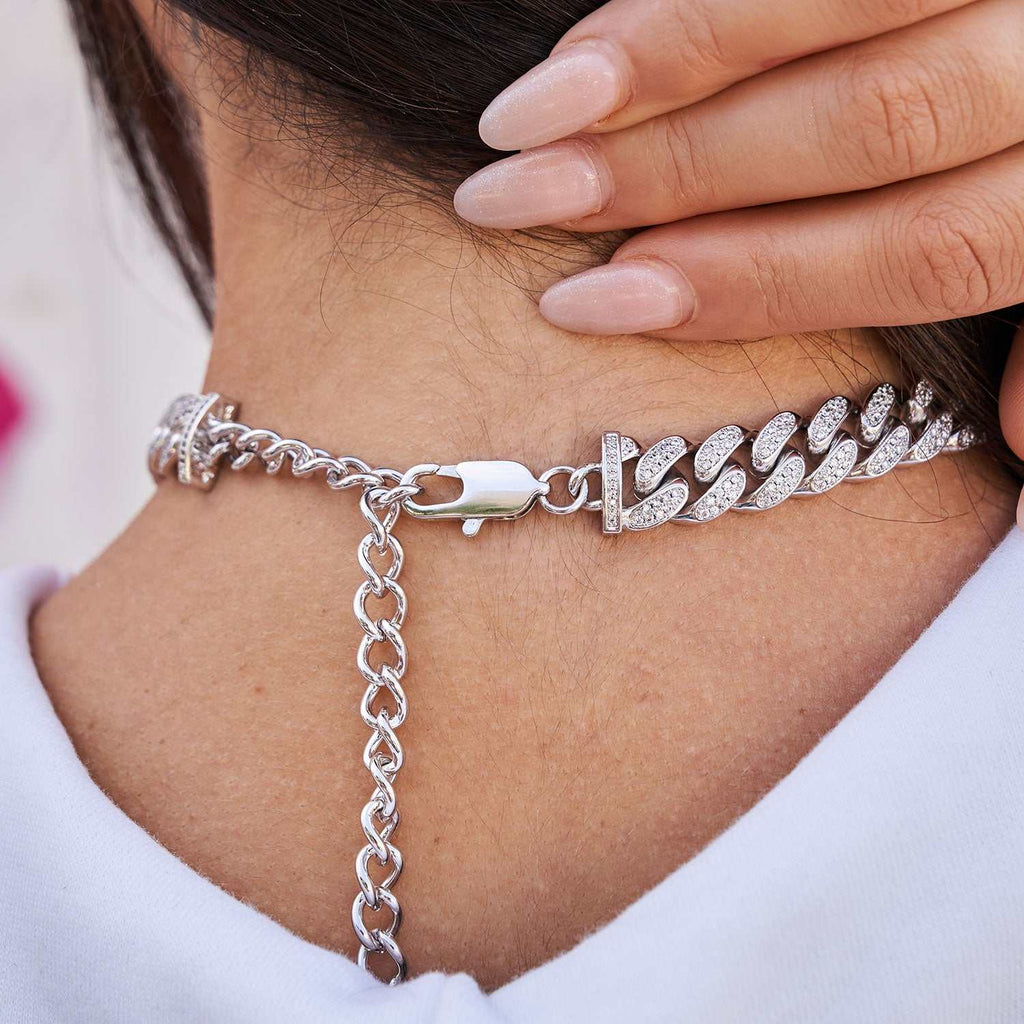 GLD Diamond Cuban Link Choker in White Gold - 12mm