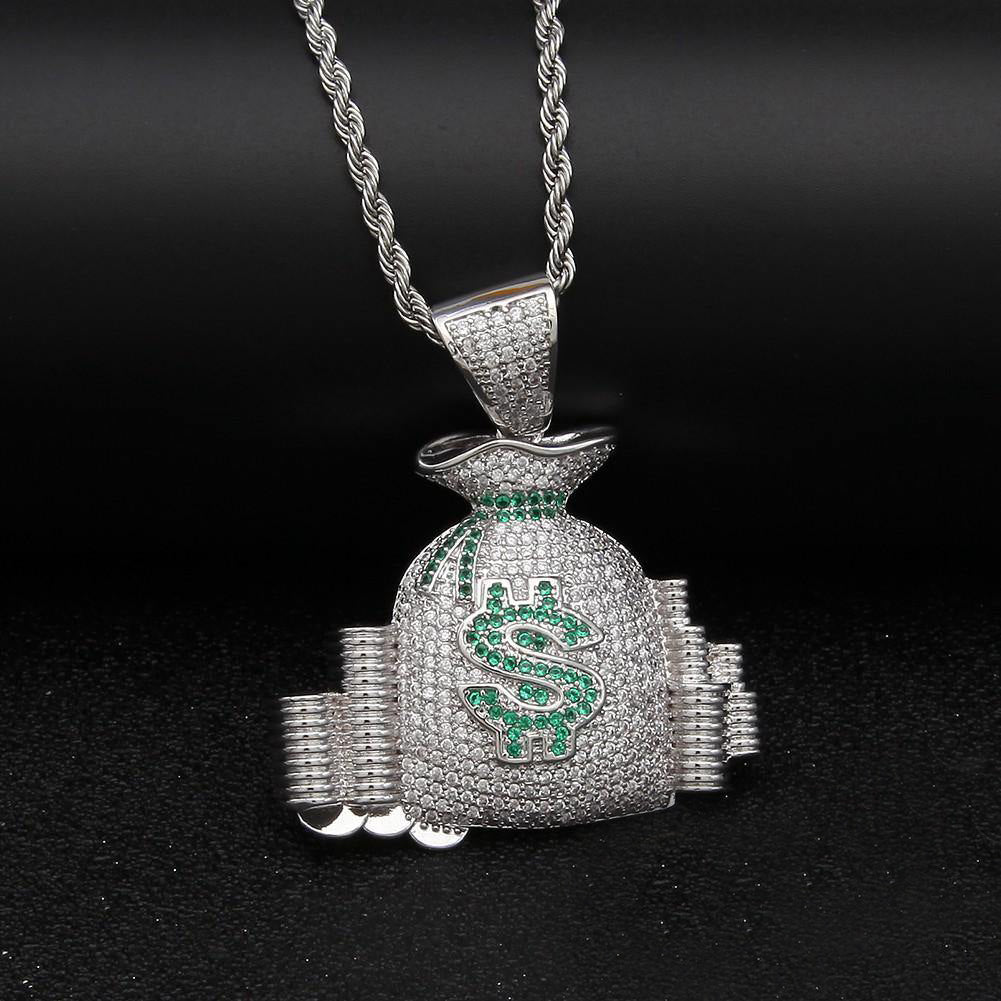 18K Yellow Gold-Plated Micro-inlay AAA CZ Dollar Money Bag Pendant