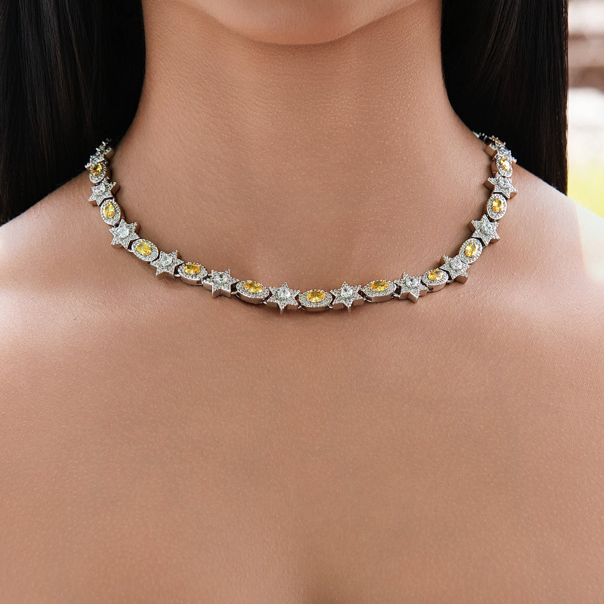Iced Canary Star Oval Chain in White Gold - 12MM