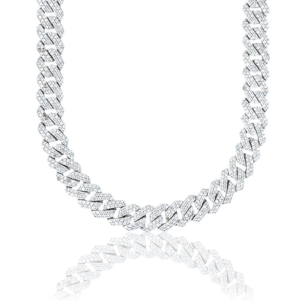 Moissanite Diamond Prong Cuban Chain in Sterling Silver - 12mm