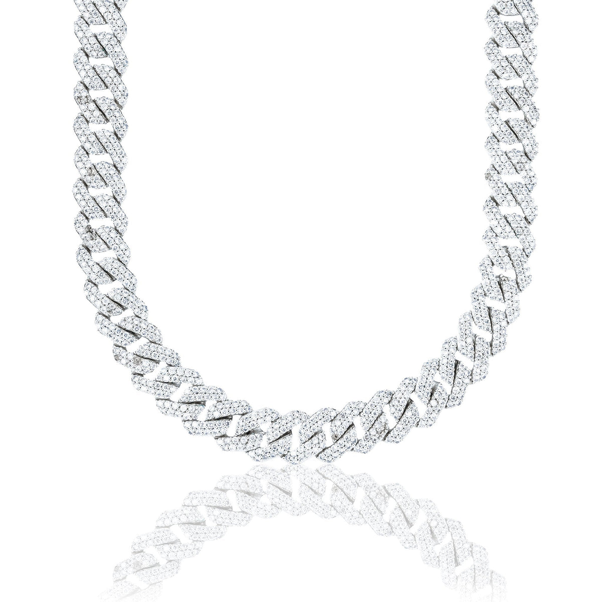 Moissanite Diamond Prong Cuban Chain in Sterling Silver - 12mm