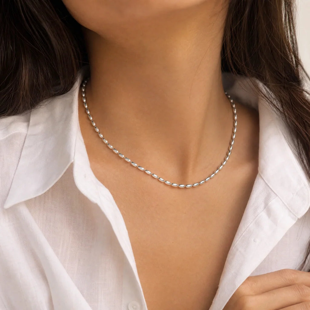 Women's Oval Bead Chain (Silver) - 2.5mm
