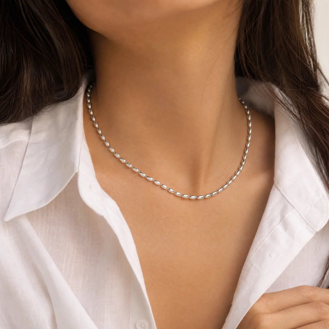 Women's Oval Bead Chain (Silver) - 2.5mm