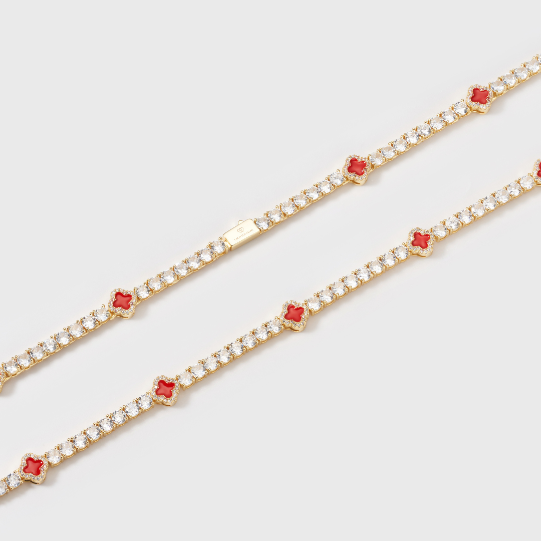 Women's Red Clover Tennis Chain (Gold) - 4mm