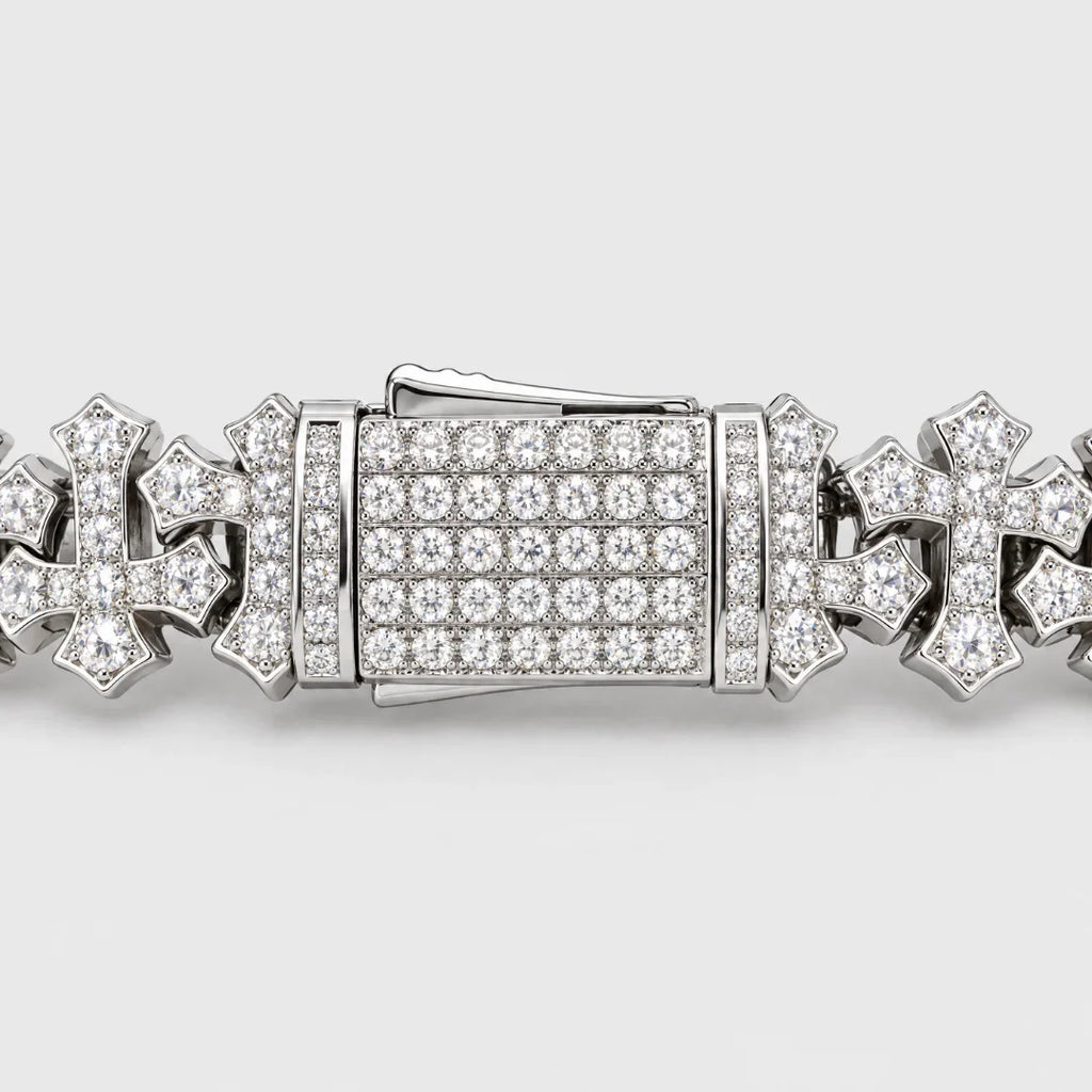 Iced Cross Bracelet (Silver) - 12mm