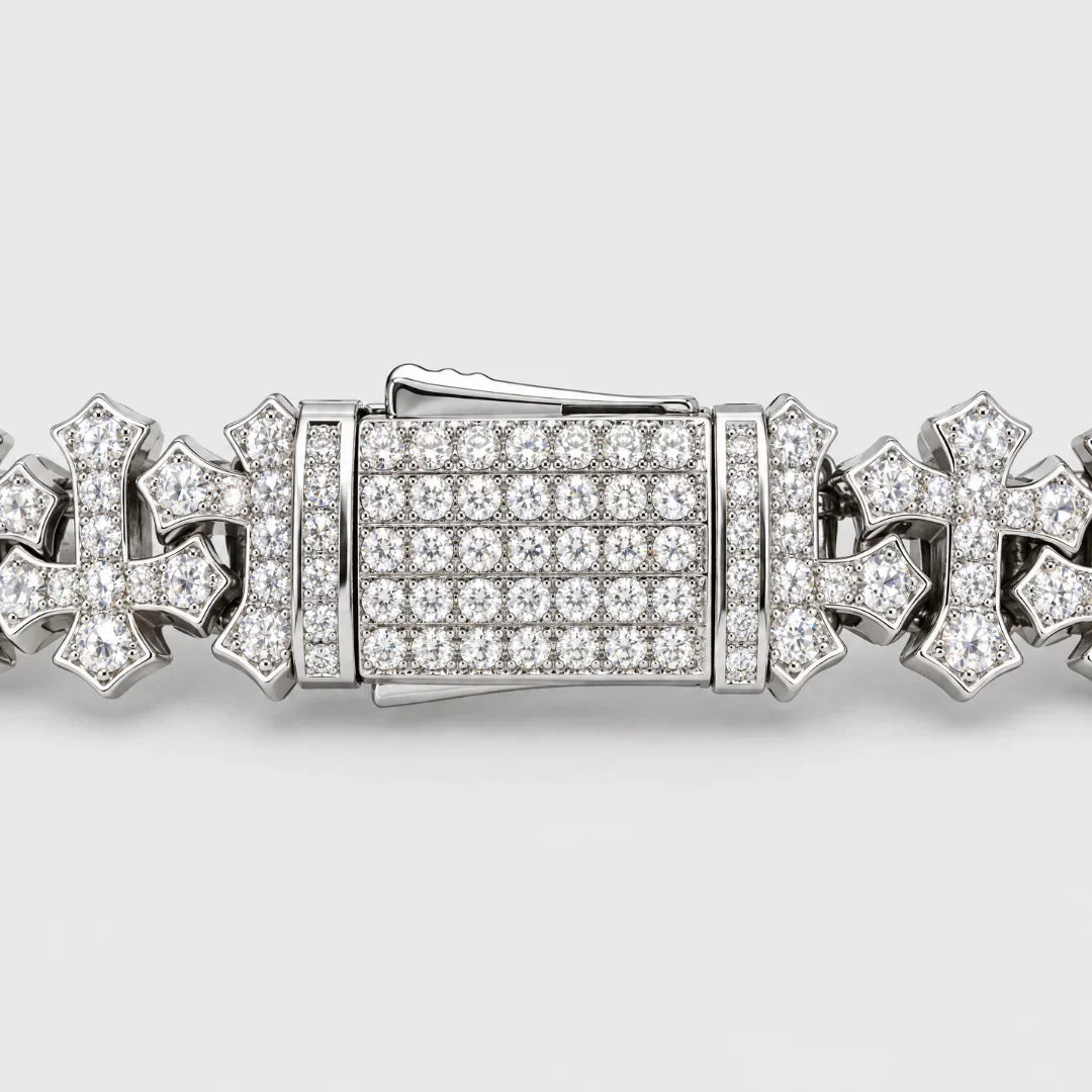 Iced Cross Bracelet (Silver) - 12mm