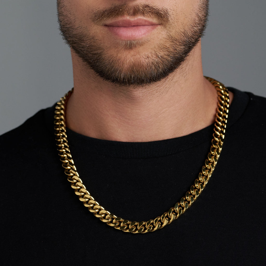 Cuban Link Chain + Bracelet (Gold) - 12mm