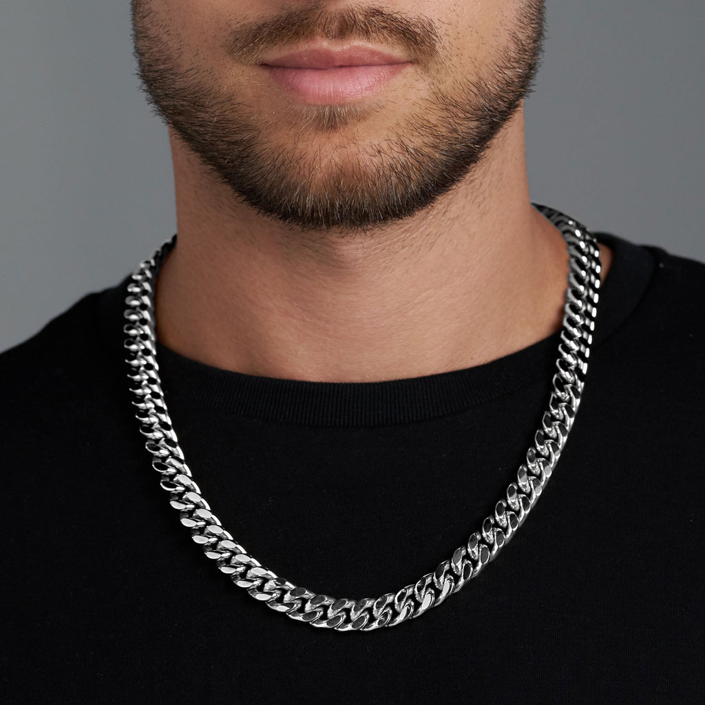 Cuban Link Chain + Bracelet (Silver) - 12mm