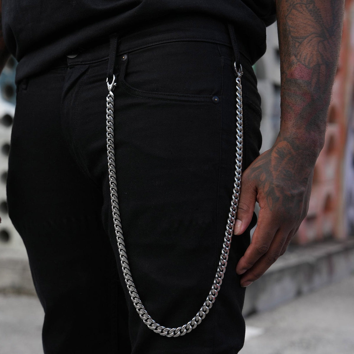 12MM Miami Cuban w/ 12MM Carabiner Pant Chain in White Gold
