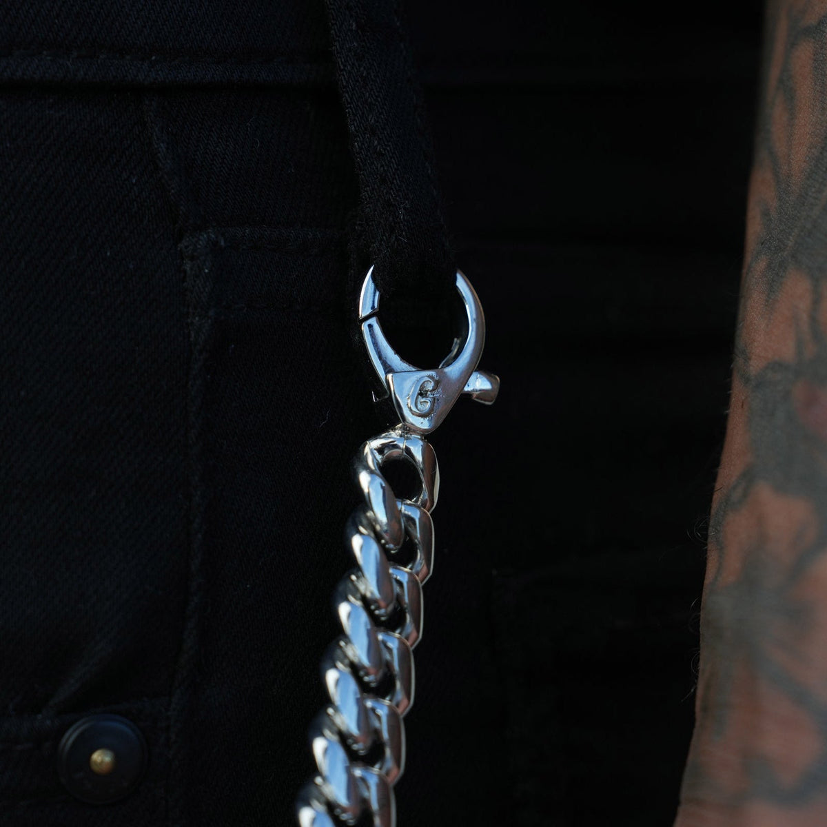 12MM Miami Cuban w/ 12MM Carabiner Pant Chain in White Gold