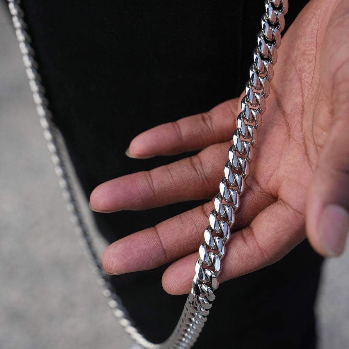 12MM Miami Cuban w/ 12MM Carabiner Pant Chain in White Gold