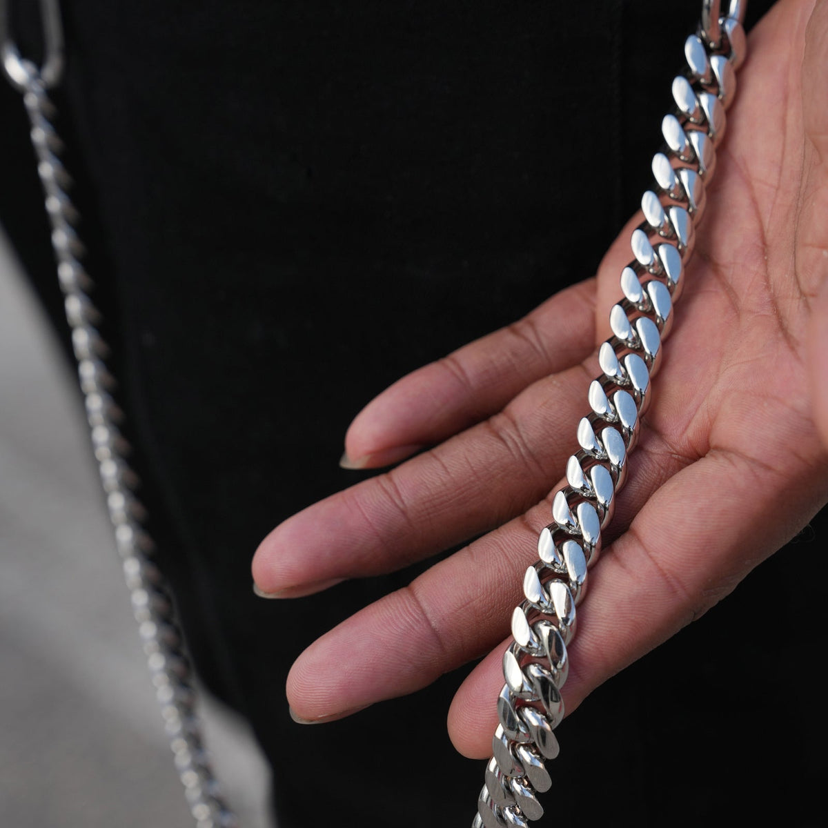 12MM Miami Cuban w/ 65MM Carabiner Pant Chain in White Gold