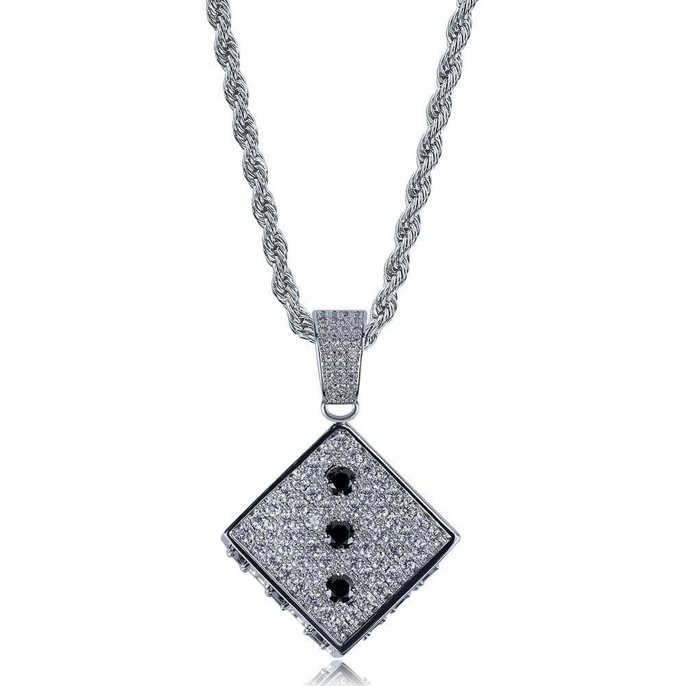 Two-tone CZ Black And White  Dice Pendant Jewelry