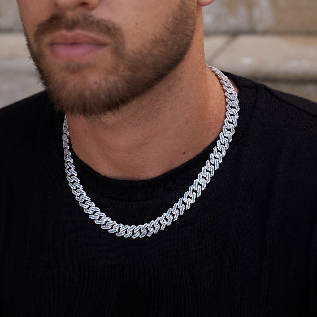 Luminous Diamond Prong Cuban Necklace in White Gold - 12MM
