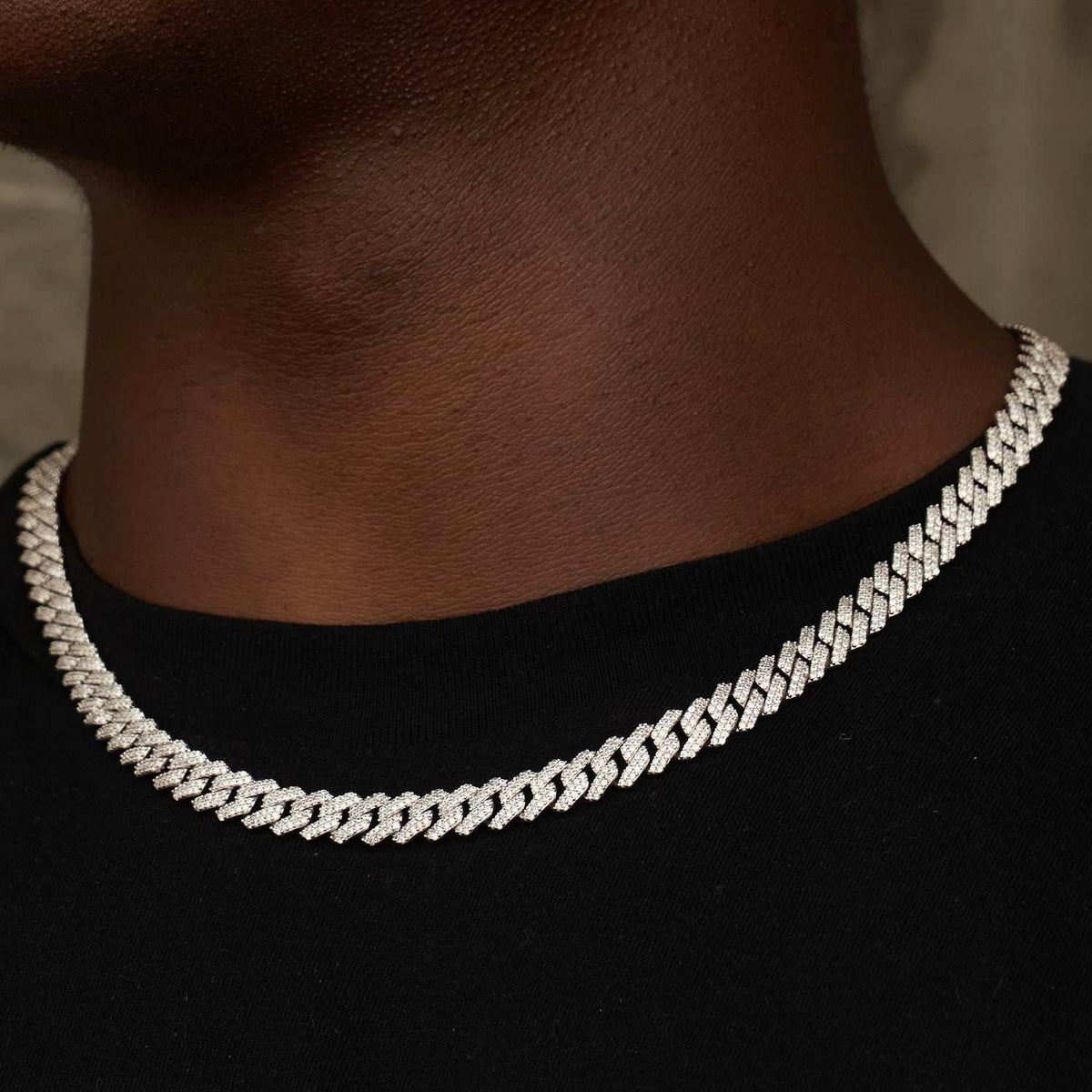 GLD 8.5MM Diamond Prong Cuban Necklace - White Gold