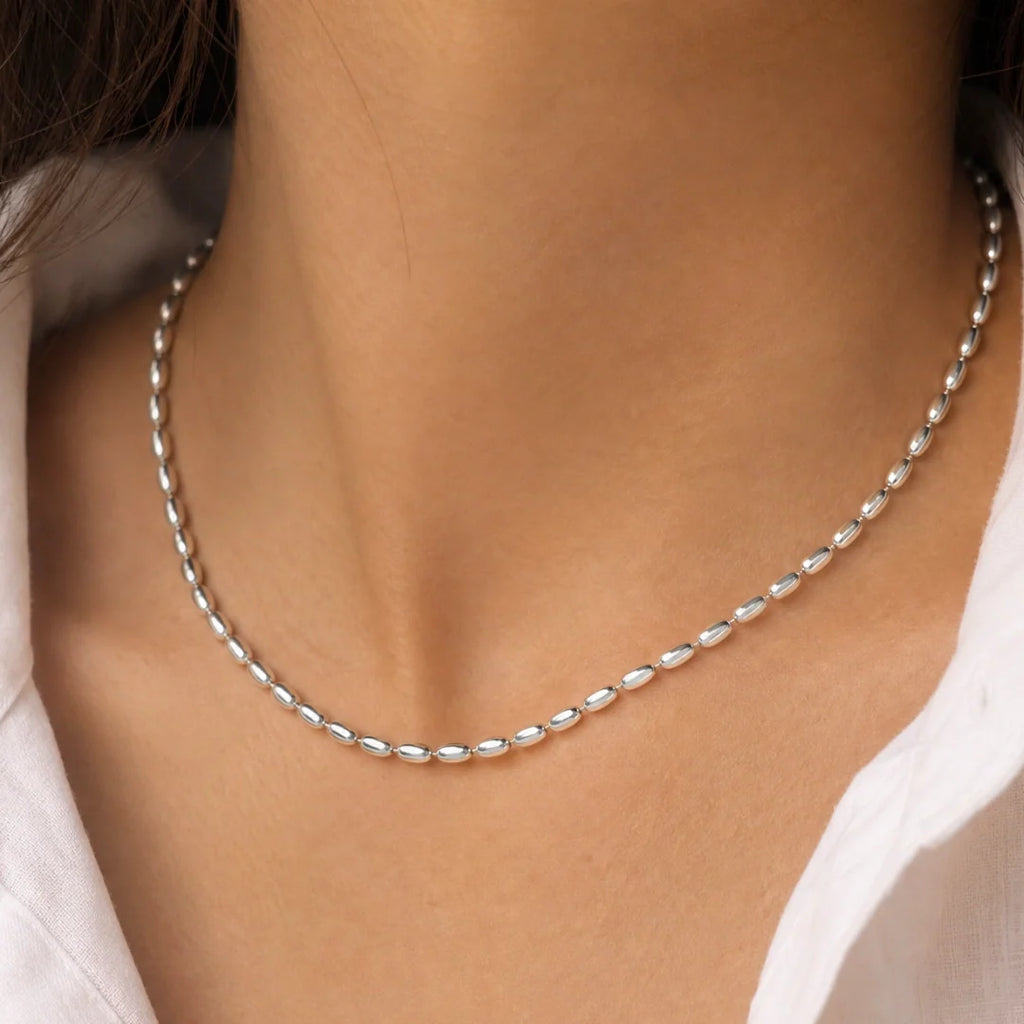 Women's Oval Bead Chain (Silver) - 2.5mm