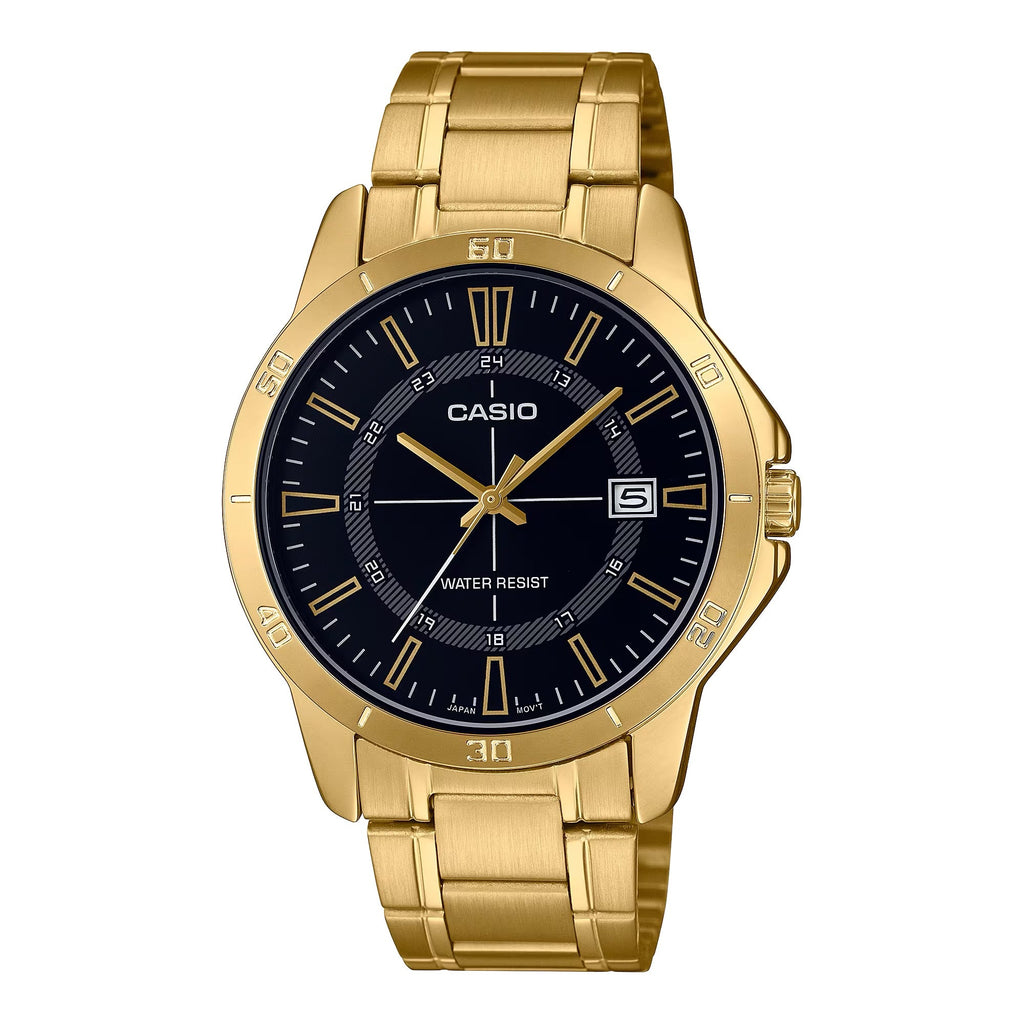 Casio Men’s Gold Stainless Steel Watch with Black Dial - MTP-V004G-1CUDF