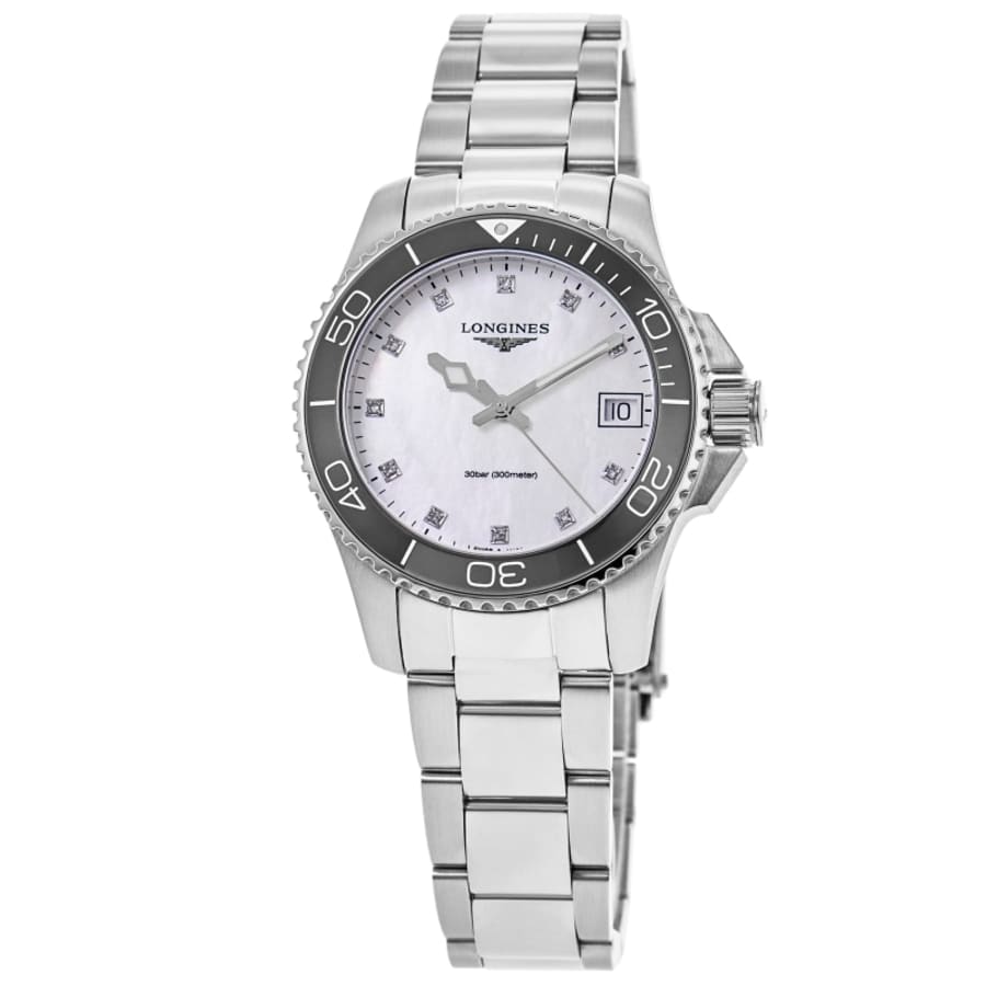 Longines HydroConquest Quartz Mother of Pearl Diamond Dial Steel Women's Watch L3.370.4.87.6