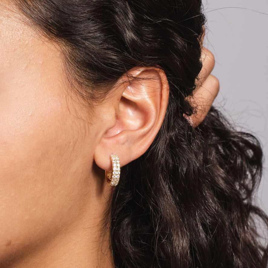 Solid Gold Double Row Hoop Earrings-VS Diamonds