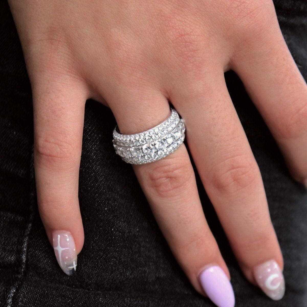 14k Solid Gold White Gold 5 Layer Diamond Band Ring-VS Diamonds