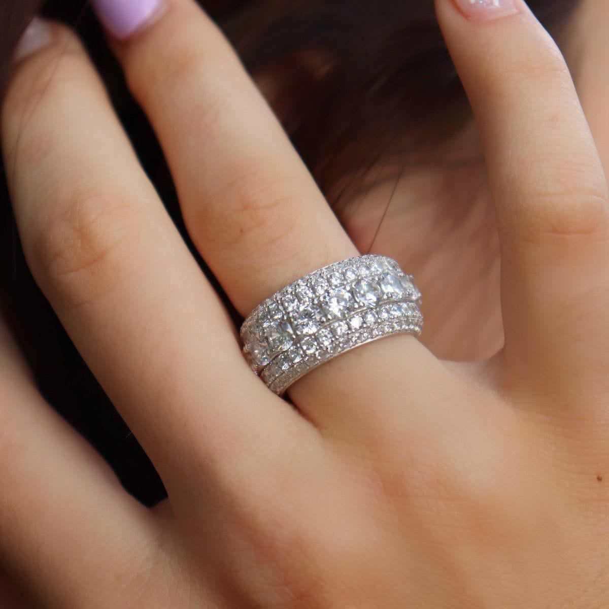 Moissanite 5 Layer Diamond Band Ring in Sterling Silver