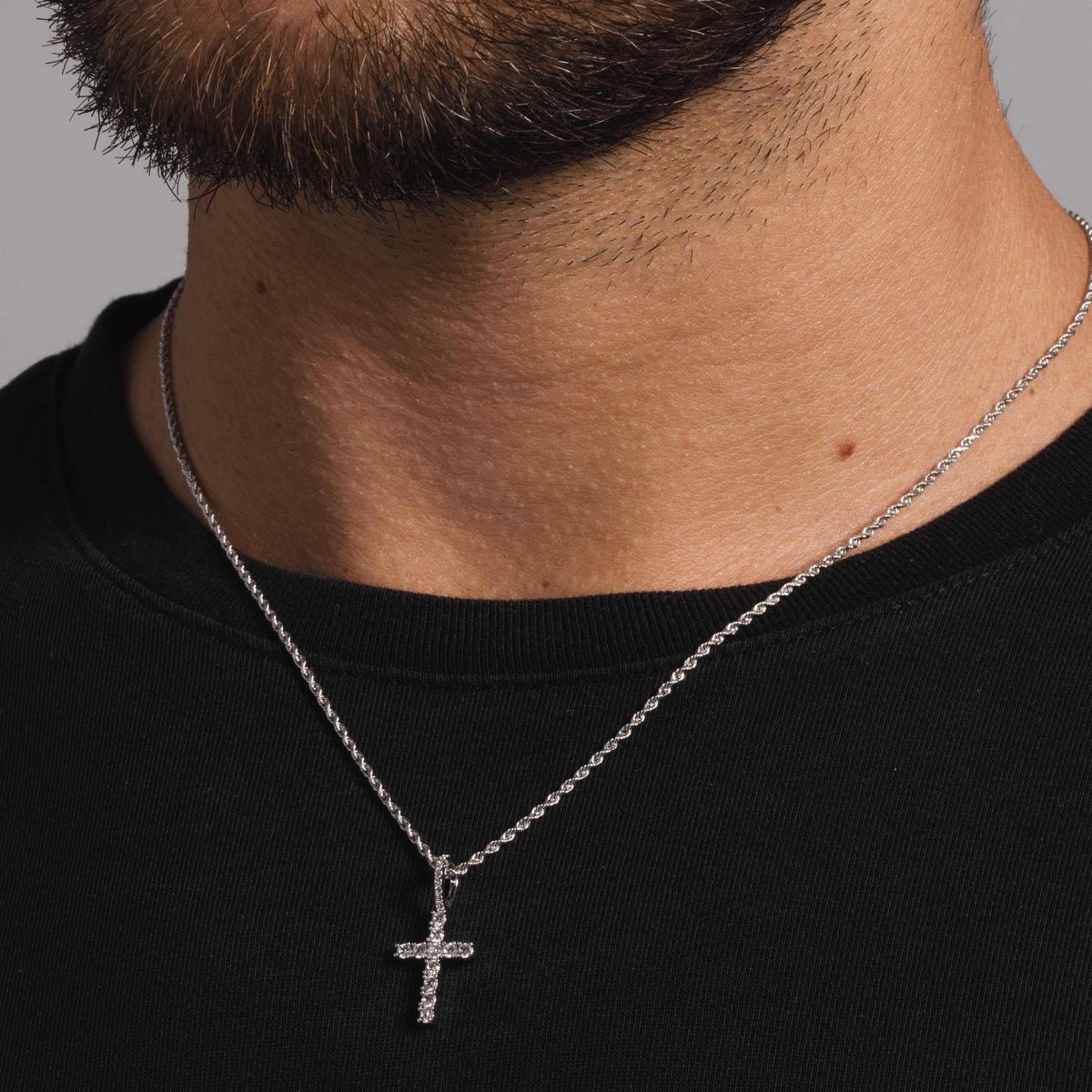 Solid White Gold Micro Diamond Cross Pendant-VS Diamonds