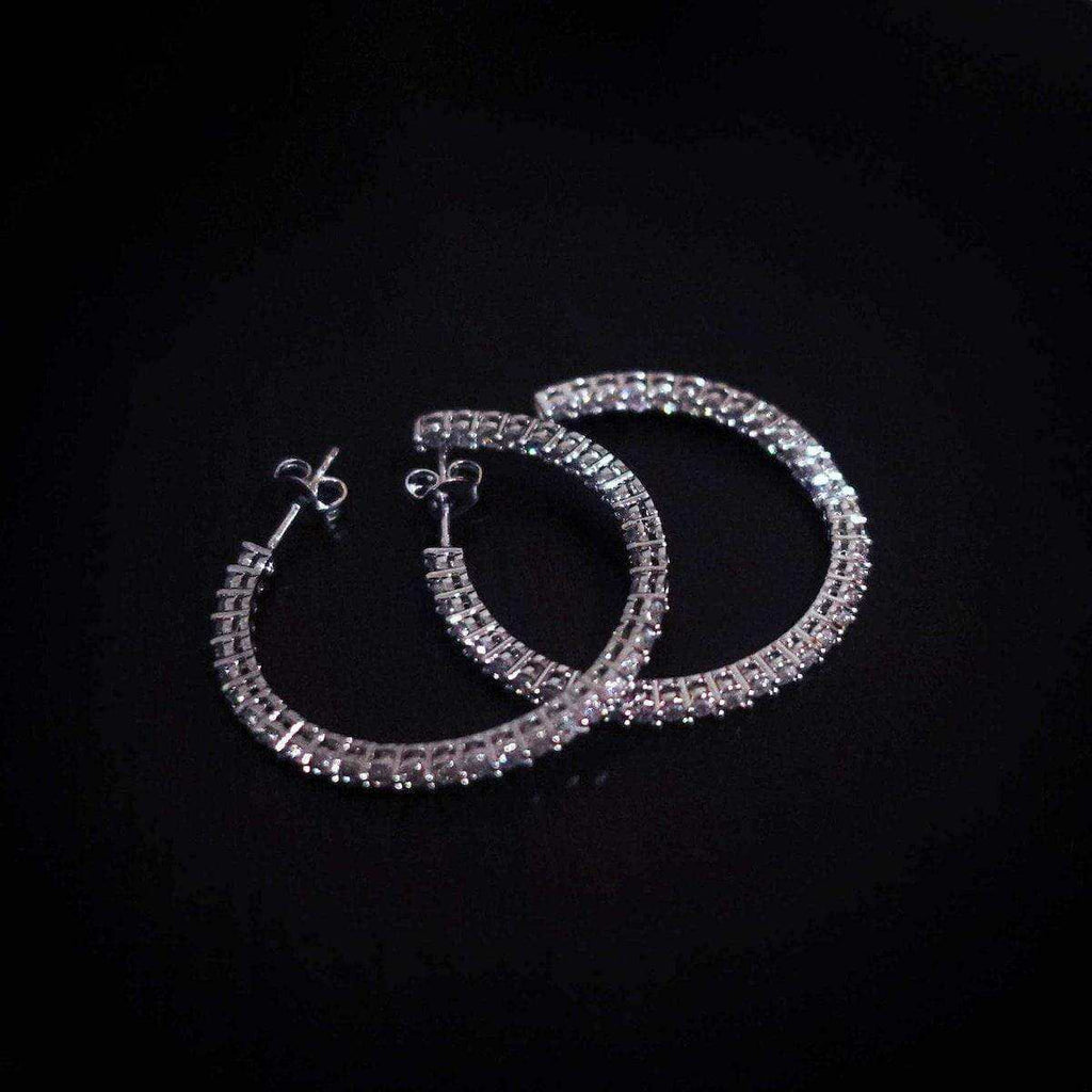14k Solid White Gold Small Eternity Hoop Earrings in White Gold-VS Diamonds