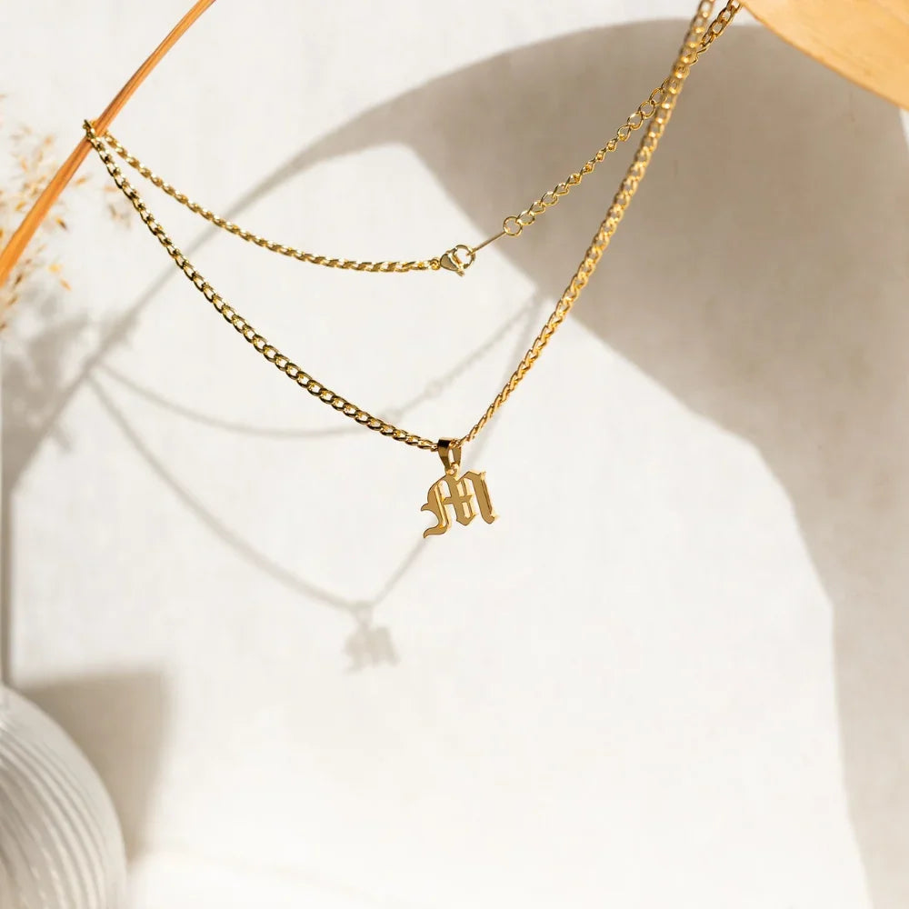 Gothic Letter Necklace w/ Cuban Chain