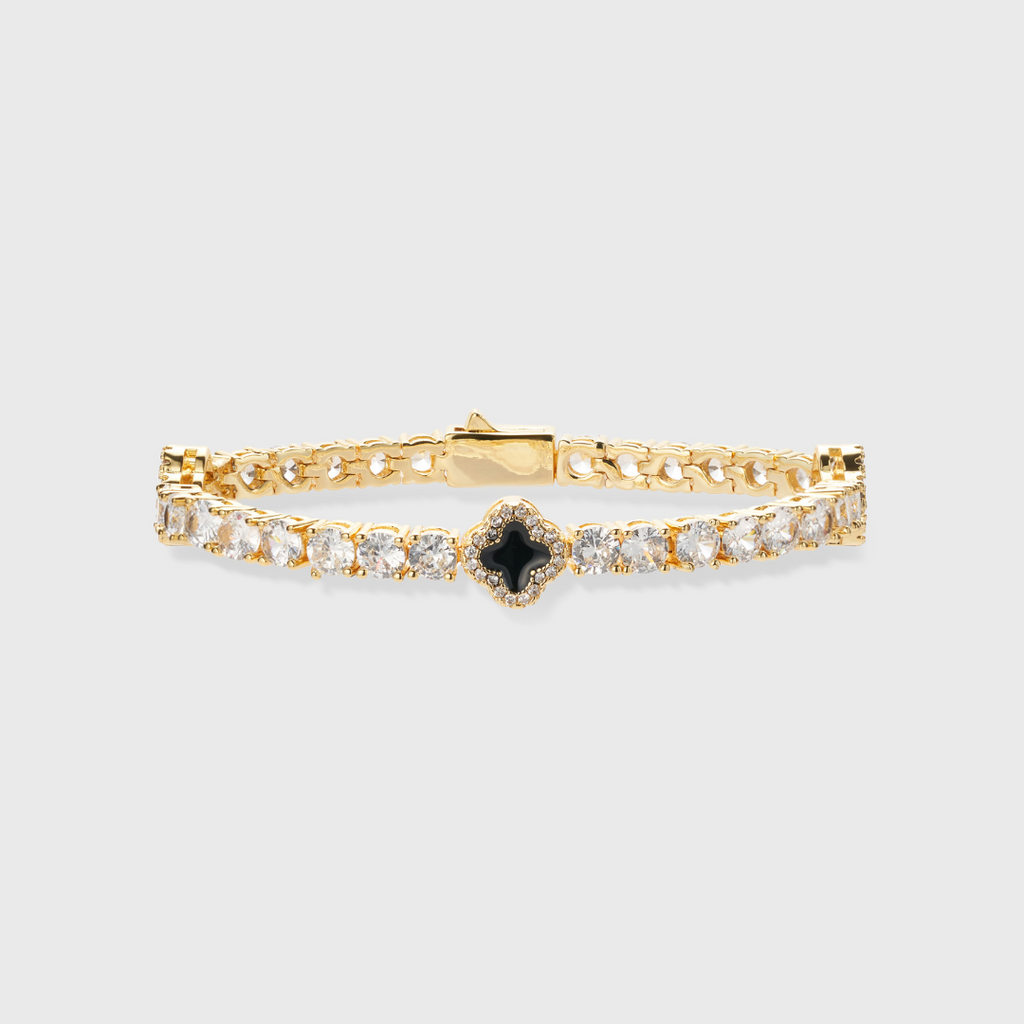 Black Clover Tennis Bracelet (Gold) - 4mm