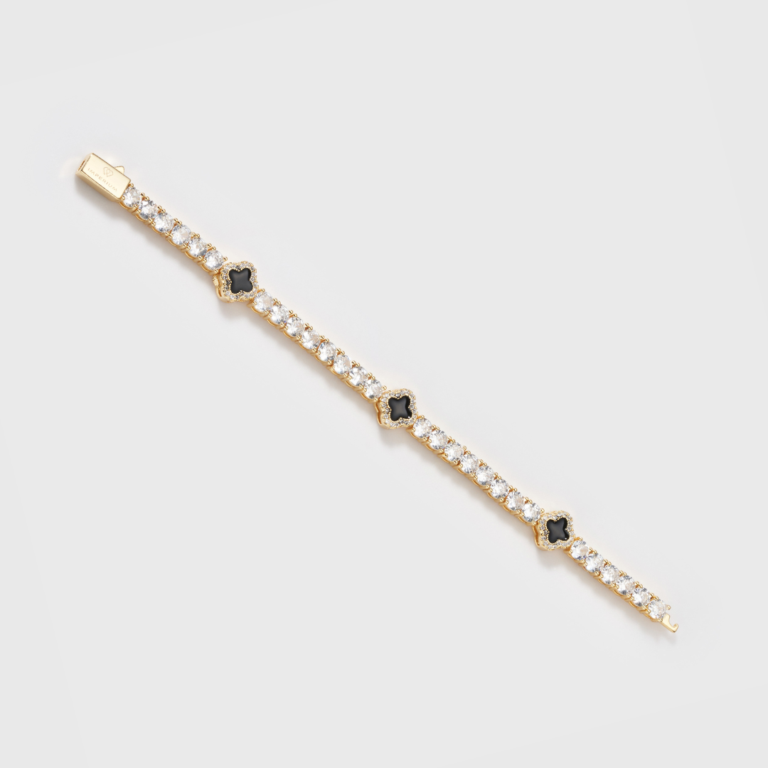 Black Clover Tennis Bracelet (Gold) - 4mm