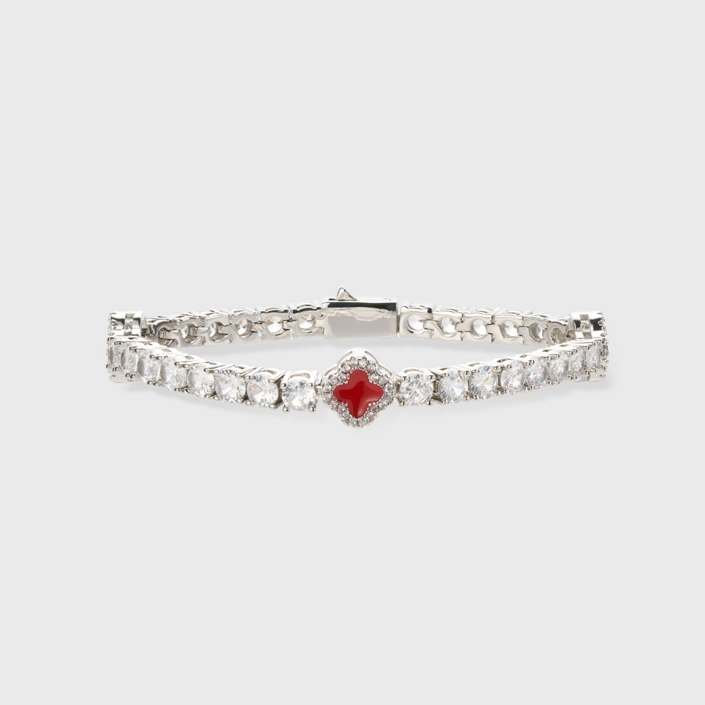 Red Clover Tennis Chain + Bracelet (Silver) - 4mm