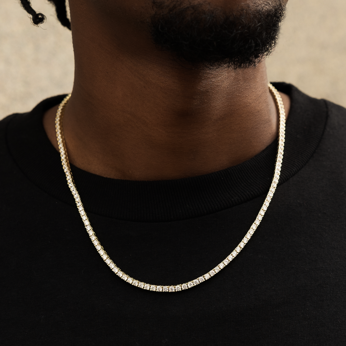 Diamond Cross Pendant + Diamond Tennis Chain in White or Yellow Gold - 3mm