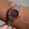 25MM Mini Visionary Stainless Steel Band Watch - Rose Gold - Chocolate Brown Dial