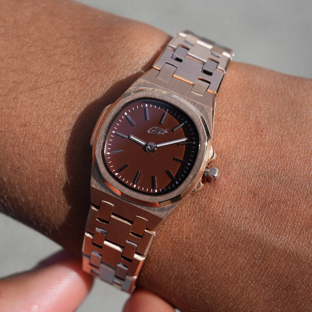 25MM Mini Visionary Stainless Steel Band Watch - Rose Gold - Chocolate Brown Dial