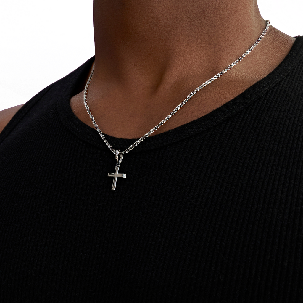 Micro Simple Cross Pendant in Black