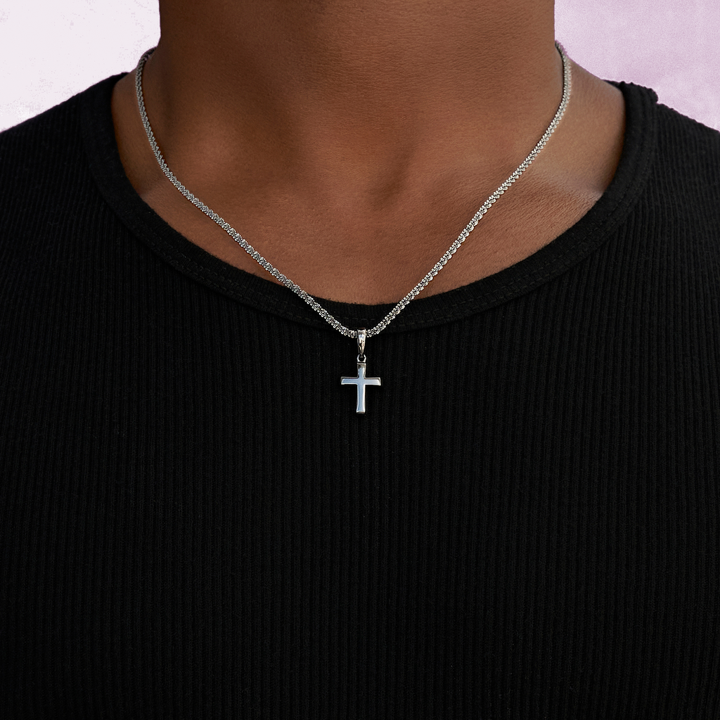 Micro Simple Cross Pendant in Black