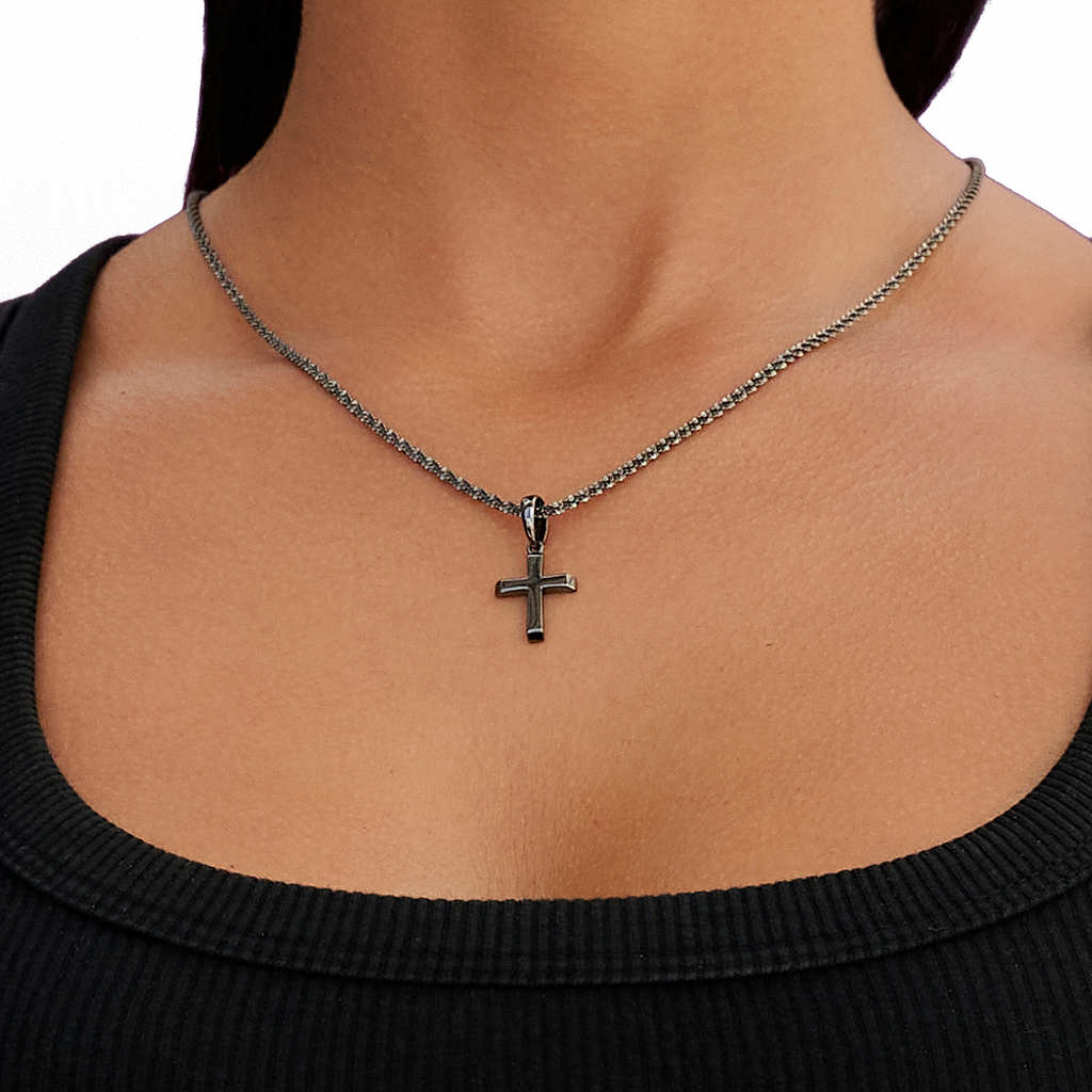 Micro Simple Cross Pendant in Black