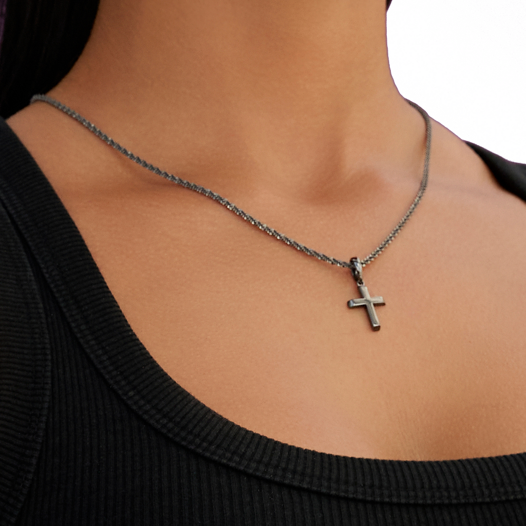 Micro Simple Cross Pendant in Black