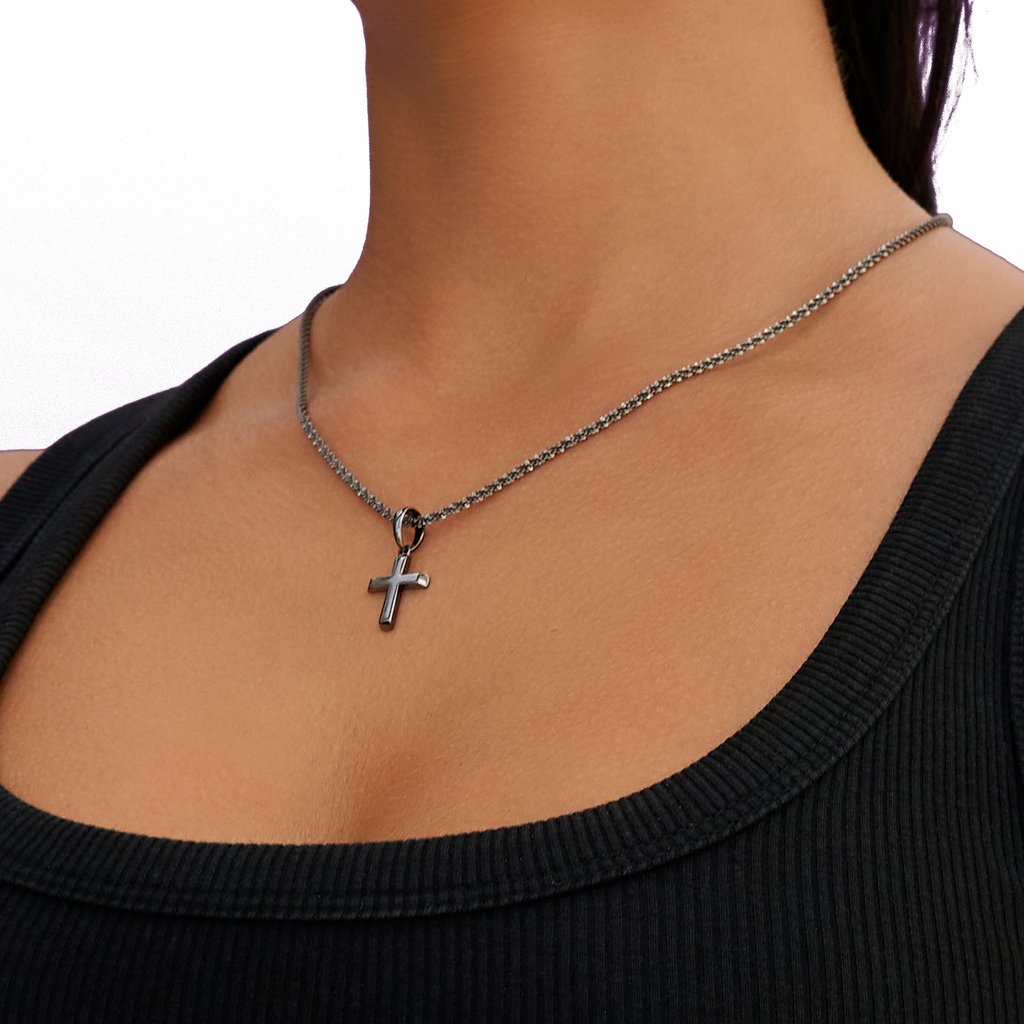 Micro Simple Cross Pendant in Black