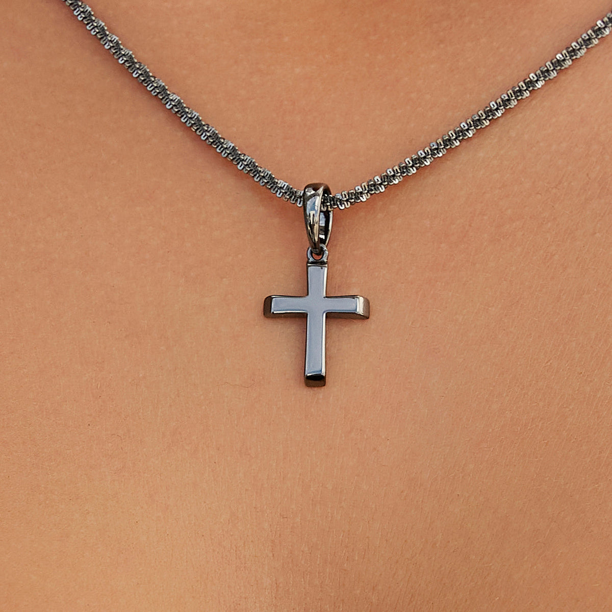 Micro Simple Cross Pendant in Black