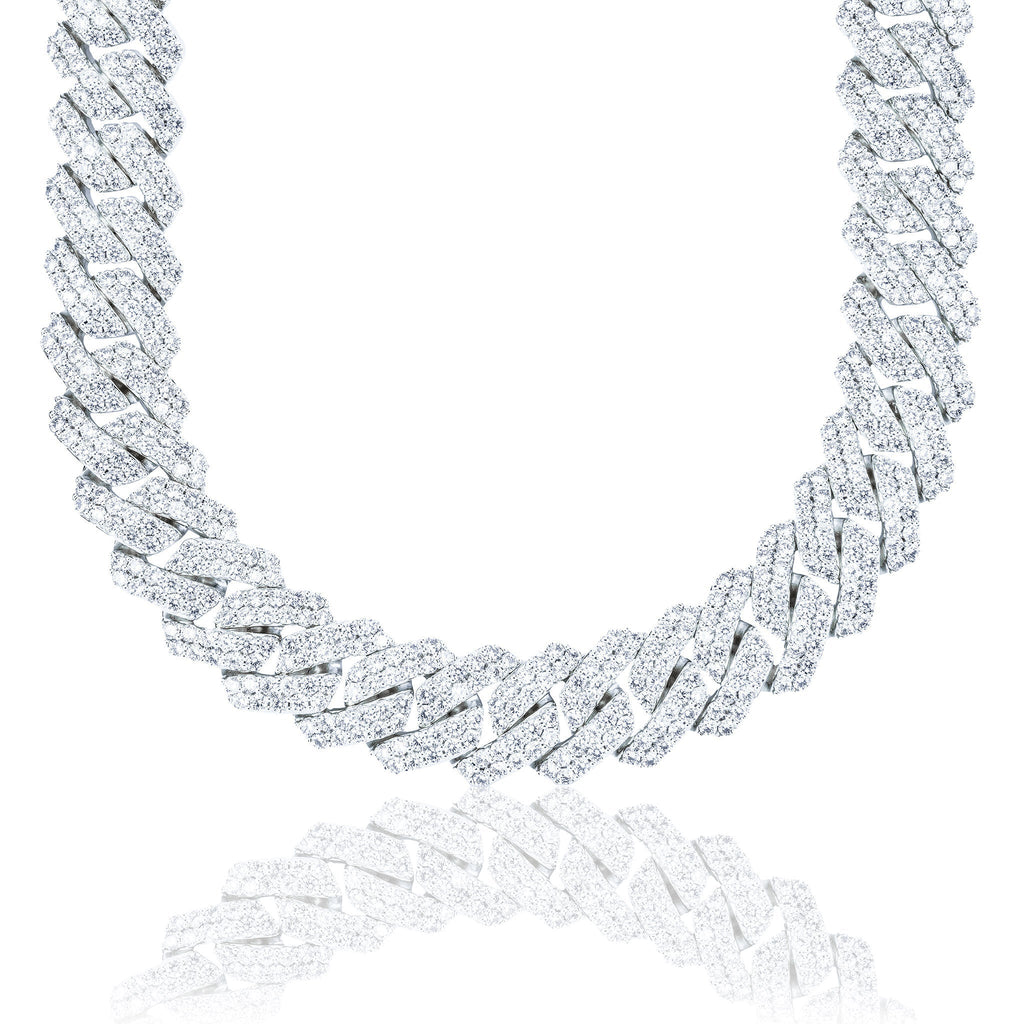 Moissanite Diamond Prong Cuban Chain in Sterling Silver - 19mm
