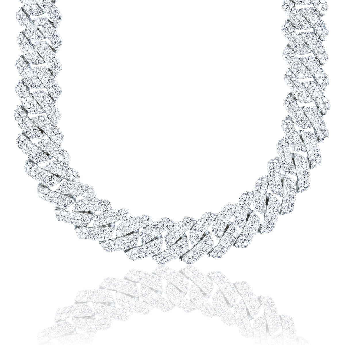 Moissanite Diamond Prong Cuban Chain in Sterling Silver - 19mm