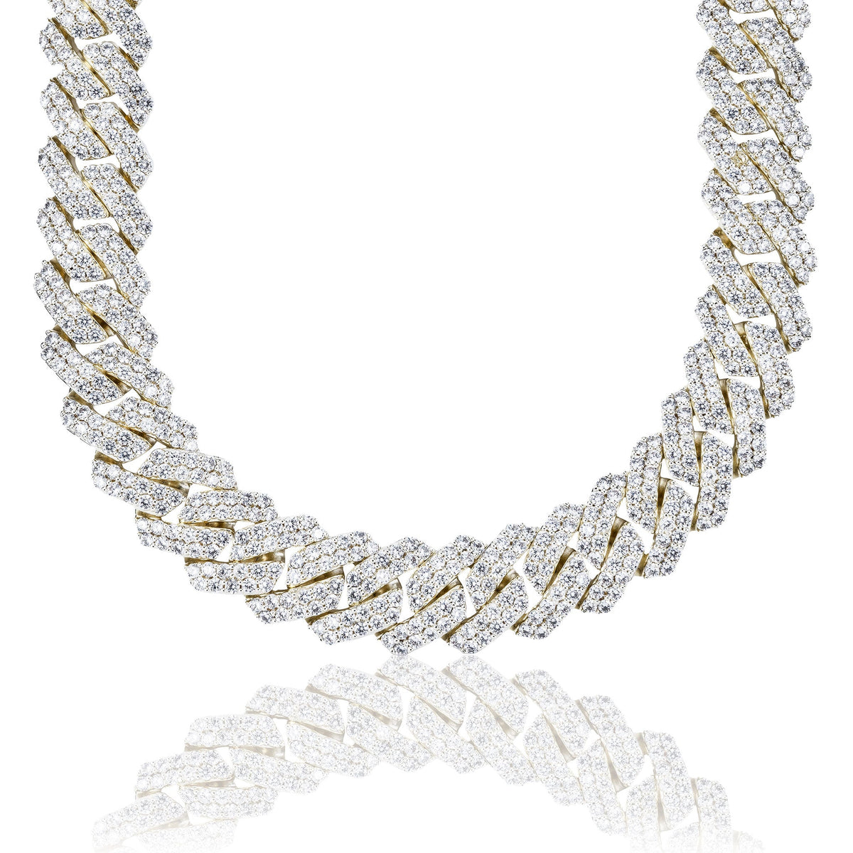 Men's Moissanite Diamond Prong Cuban Chain in Yellow Gold Vermeil - 19mm