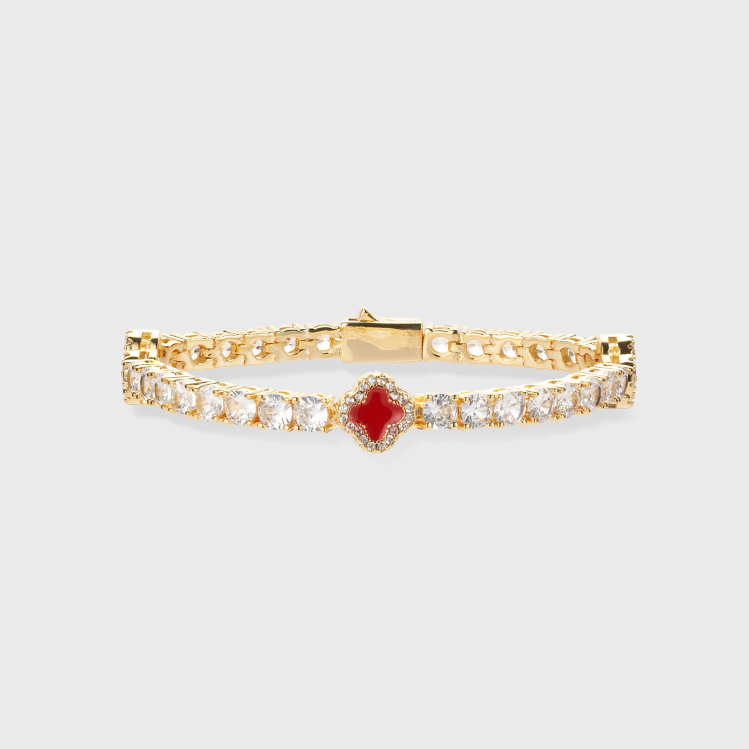 Women's Red Clover Tennis Bracelet (Gold) - 4mm