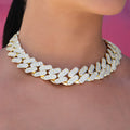 Diamond Baguette Tight Link Cuban Necklace in Yellow Gold - 19mm