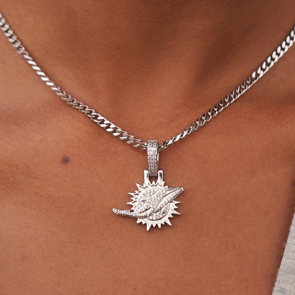 Miami Dolphins Official NFL Micro Logo Pendant - White Gold