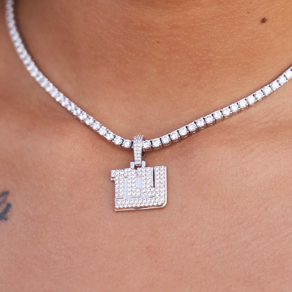 New York Giants Official NFL Micro Logo Pendant - White Gold