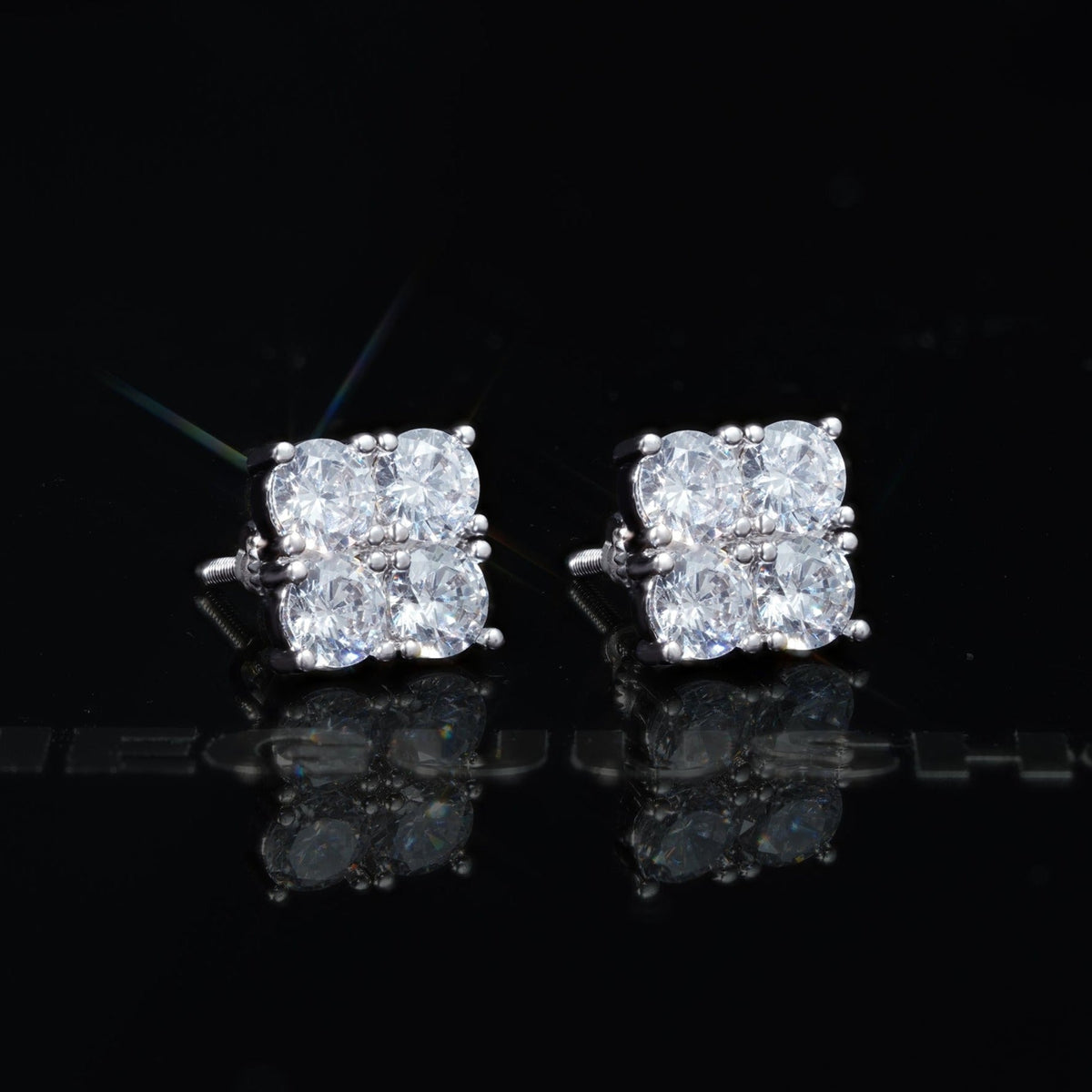 8mm  Iced  CZ   BlingBling Hip Hop Square Wind Hip Hop Stud Earring
