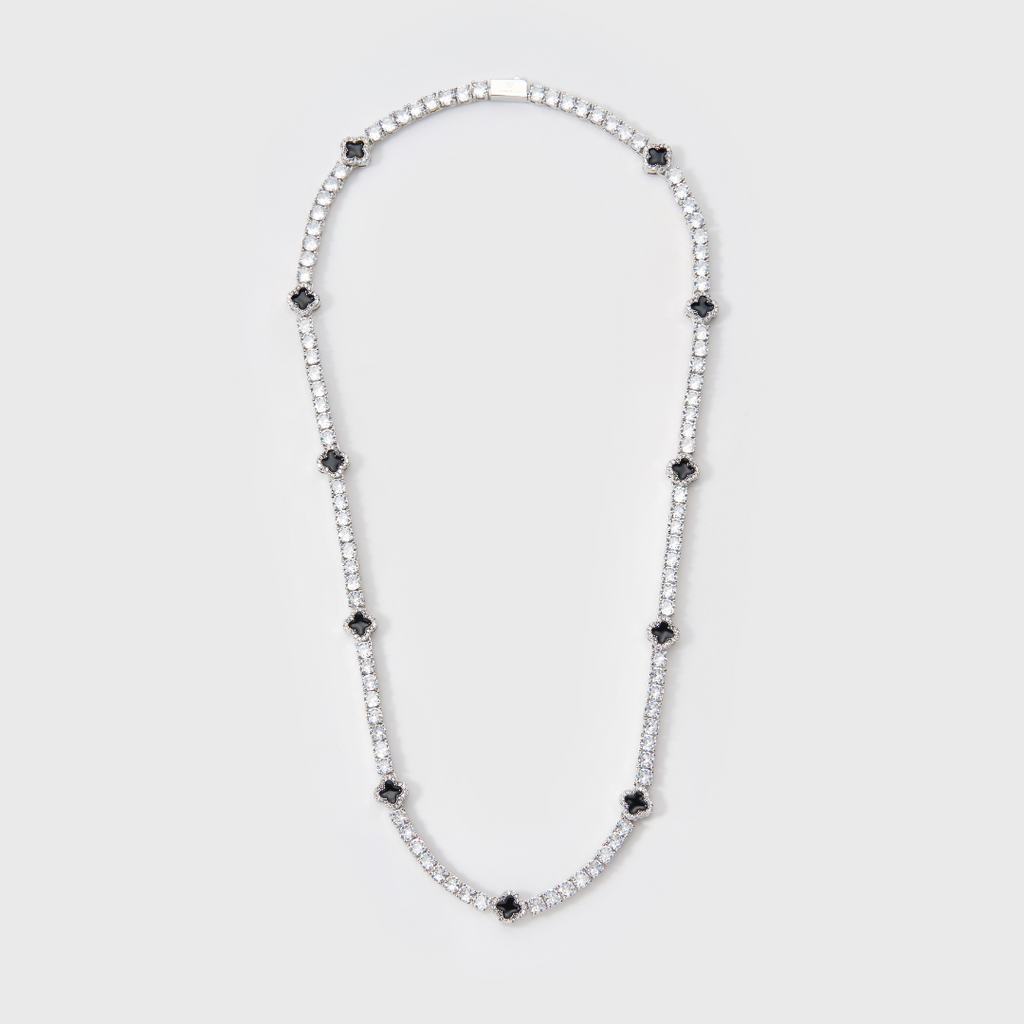Women's Black Clover Tennis Chain (Silver) - 4mm